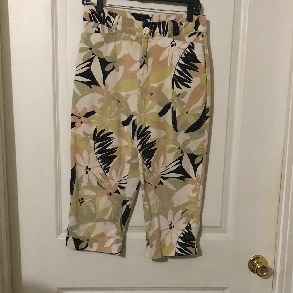 White Stag Black and Tan Floral Pants